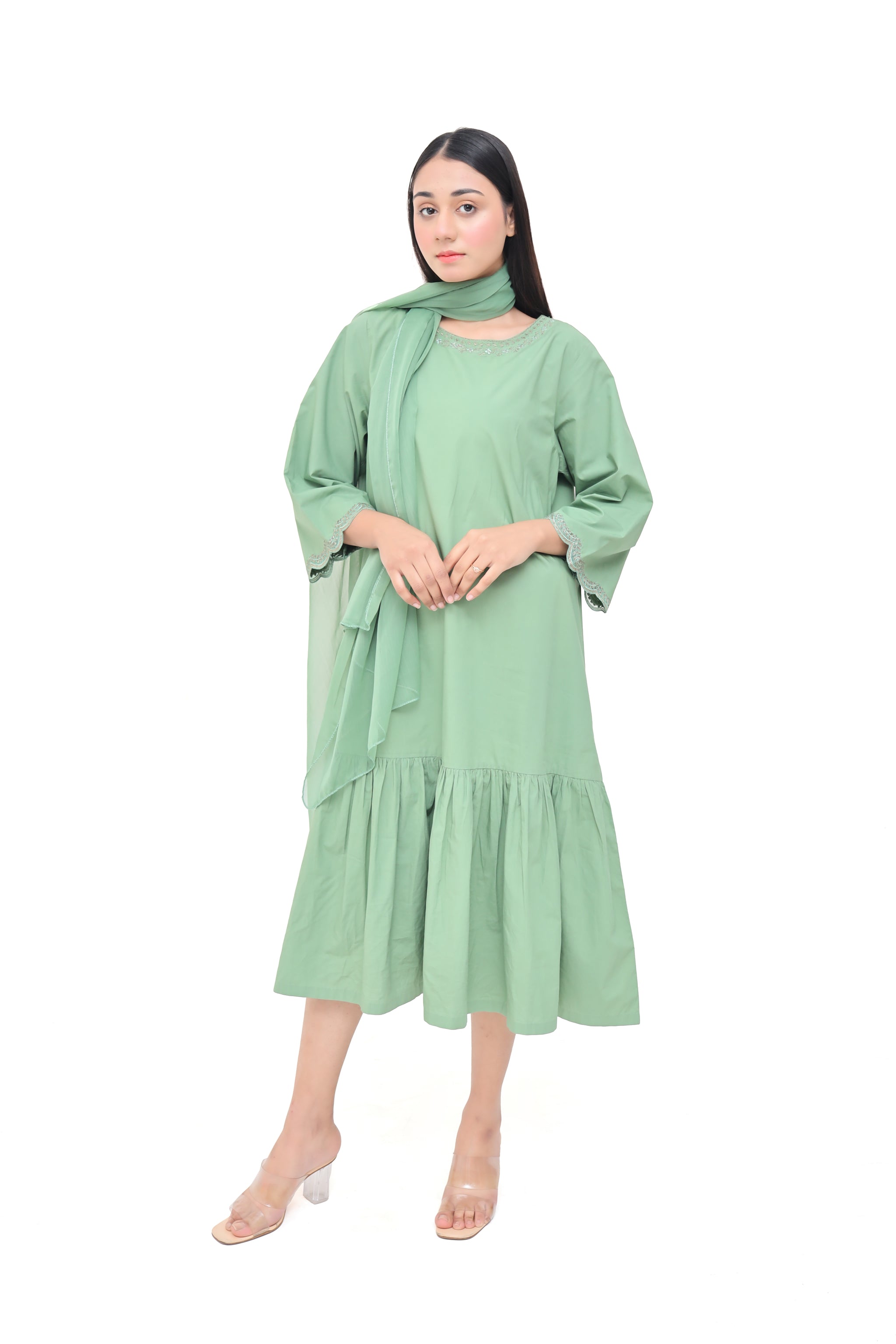 Embroidered Frock With Scarf – D11GN-26