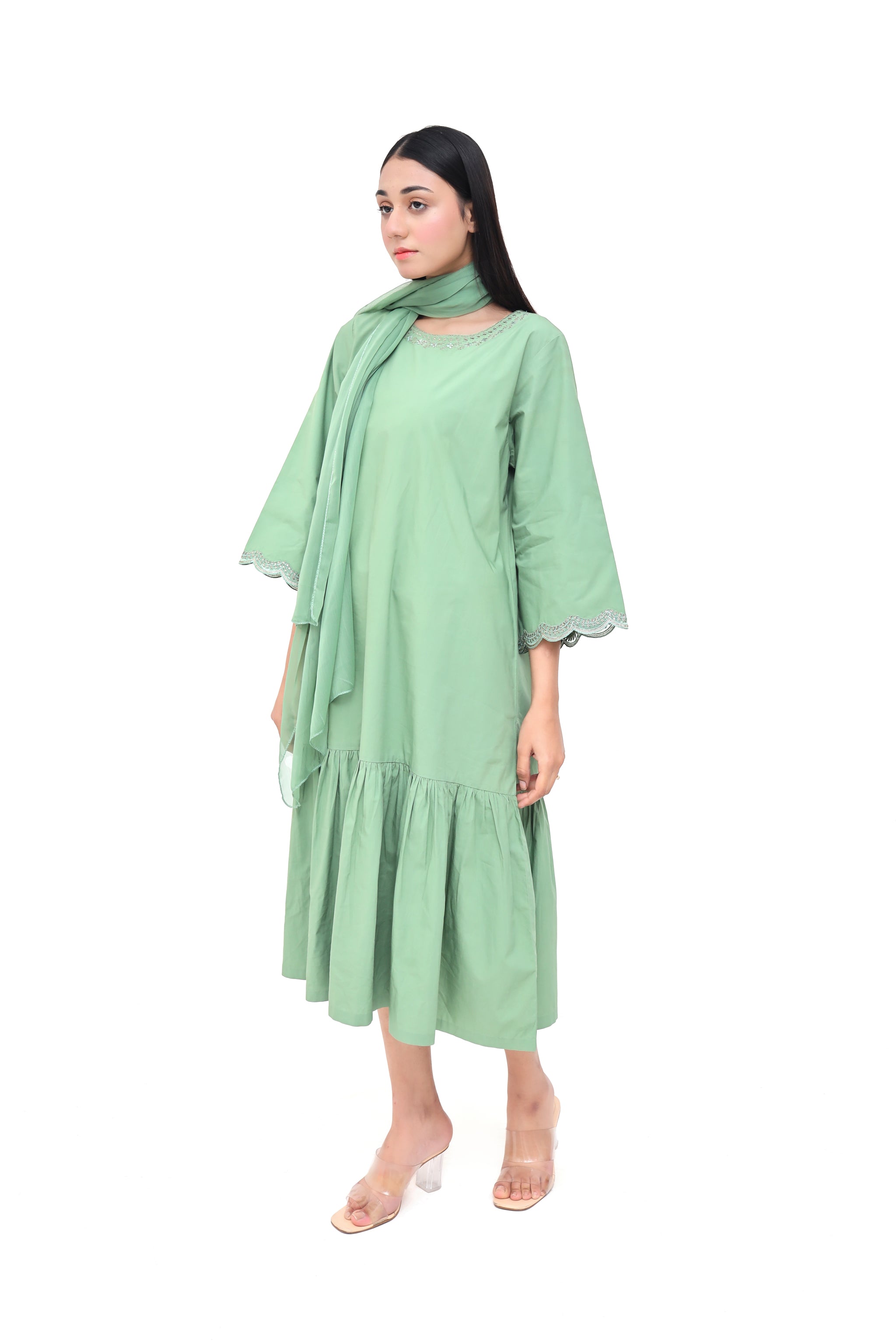 Embroidered Frock With Scarf – D11GN-26