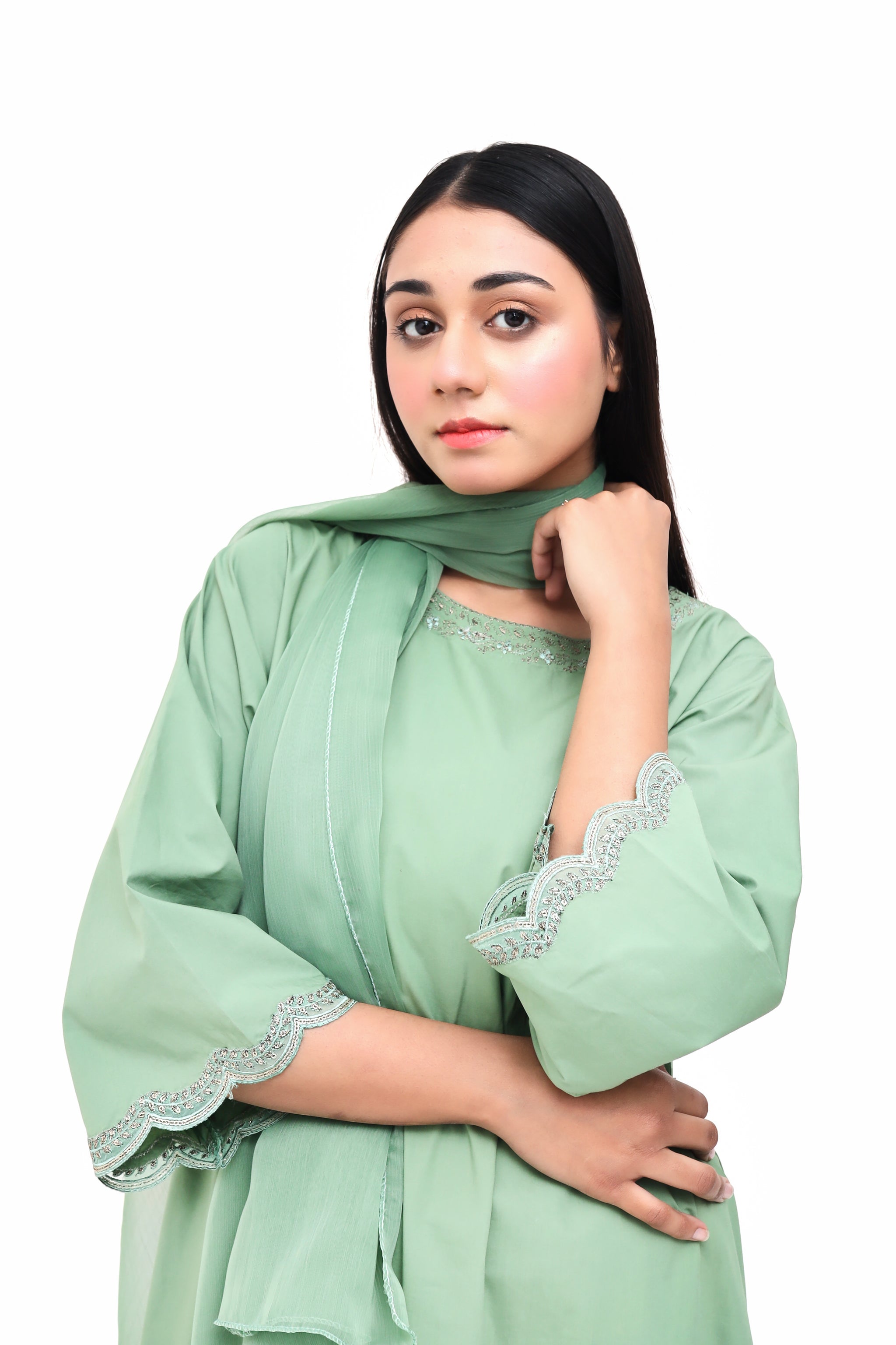 Embroidered Frock With Scarf – D11GN-26